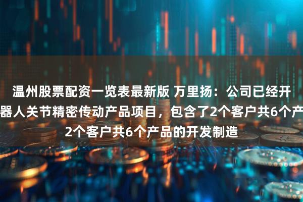 温州股票配资一览表最新版 万里扬：公司已经开始启动首批机器人关节精密传动产品项目，包含了2个客户共6个产品的开发制造