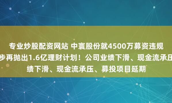 专业炒股配资网站 中寰股份就4500万募资违规买理财致歉,同步再抛出1.6亿理财计划!公司业绩下滑、现金流承压、募投项目延期