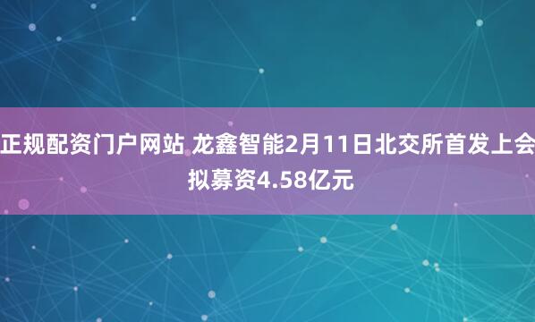正规配资门户网站 龙鑫智能2月11日北交所首发上会 拟募资4.58亿元