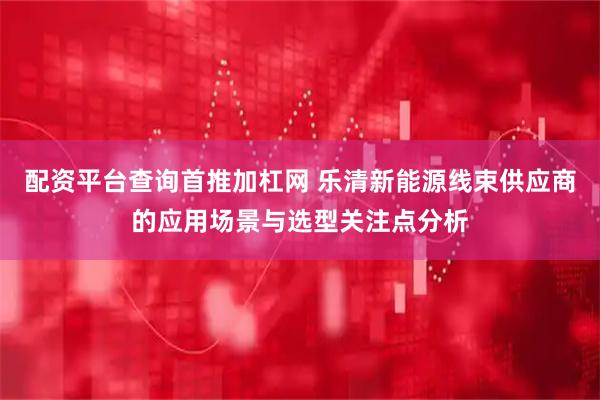 配资平台查询首推加杠网 乐清新能源线束供应商的应用场景与选型关注点分析